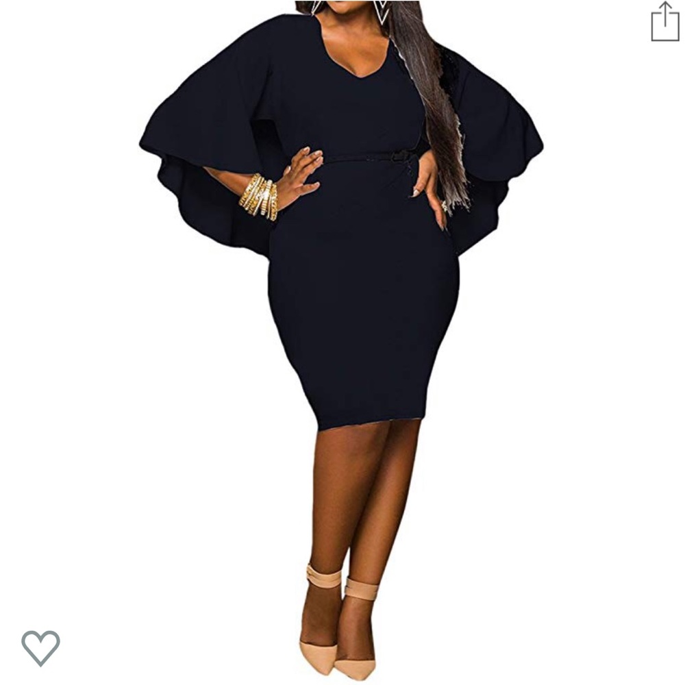 Women's Batwing Sleeve V Neck Solid Bodycon Plus